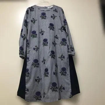 슈퍼 하카 긴팔 원피스 체크 무늬 꽃 자수