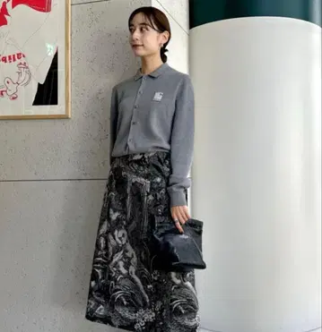 CABAN 코튼 캐시미어 펄 로고 폴로 가디건