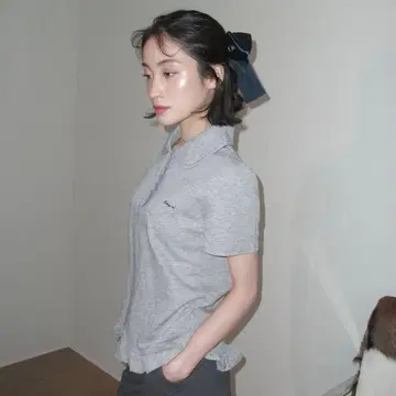 smyeon 프릴 피케 셔츠 그레이