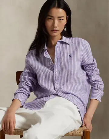 폴로 랄프 로렌 버튼 다운 린넨 셔츠 퍼플