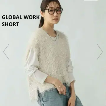 택 포함 새상품 GLOBAL WORK 사라사라 터치 니트 베스트 아이보리