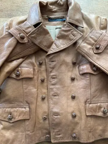 랄프 로렌 브라운 가죽 더블 브레스트 자켓