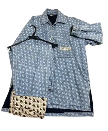 [ Kappa x GU ] 오버 사이즈 올 로고 무늬 데님 셋업 S