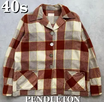 40s PENDLETON 오픈 카라 울 체크 자켓