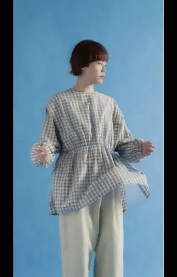 부이 부이 깅엄 EDODAKI 긴팔 스모크 블라우스 미사용에 가까움