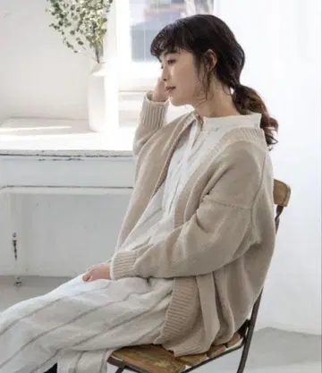 kagure 베이지 니트 롱 가디건