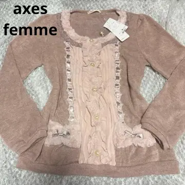 택 포함 새상품 엑시즈팜 리본 퍼 가디건 걸리시 양산형