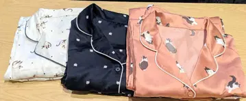 GU 새틴 파자마 룸웨어 3점 고양이 패턴 XL