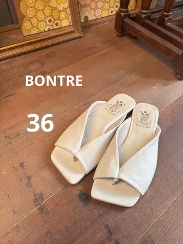 새상품 BONTRE 천연 가죽 톤그 샌들 아이보리 36