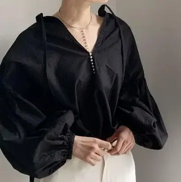 플라주 옥스 볼륨 블라우스 긴팔 2WAY 블랙 일본제