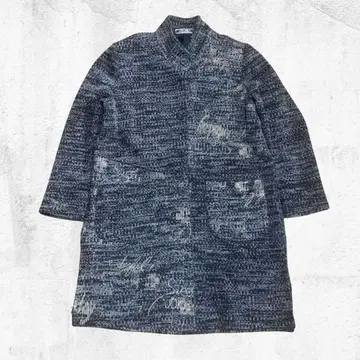 90s 롱 코트 자카드 고급 올 패턴 스탠드 카라 아카이브 모드