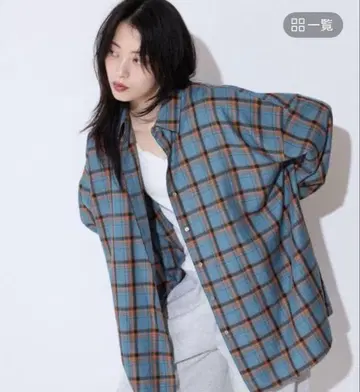 새상품 JEANASIS 모듬 체크 셔츠 LS 블루 x 오렌지