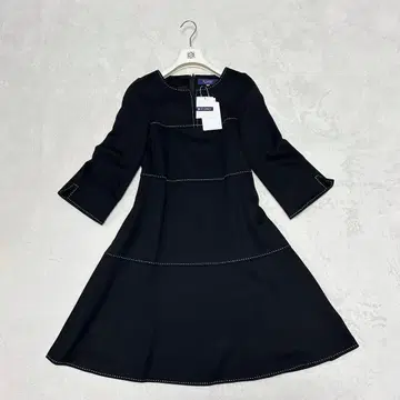 미사용 택 포함 엠즈 그레이시 스티치 플레어 원피스 블랙