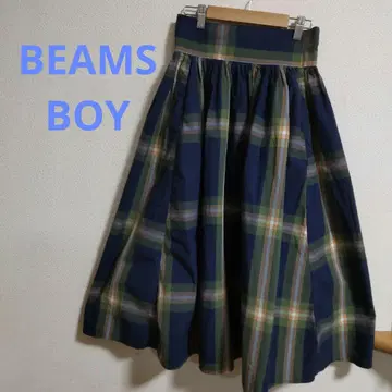 가을 컬러 BEAMS BOY 빅 타탄 스커트 플레어 롱 네이비 F