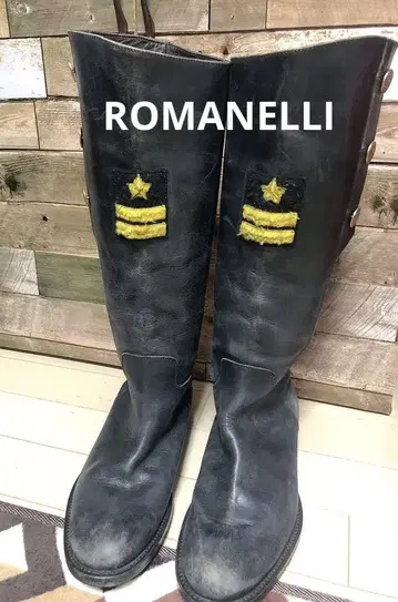 ROMANELLI 이탈리아제 롱 부츠 천연 가죽 밀리터리 부츠 24cm