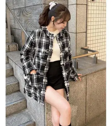 Darich 체크 프린지 트위드 자켓 블랙