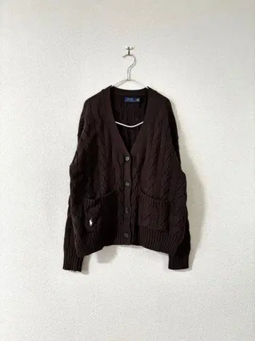 랄프 로렌 태 케이블 가디건 브라운 M