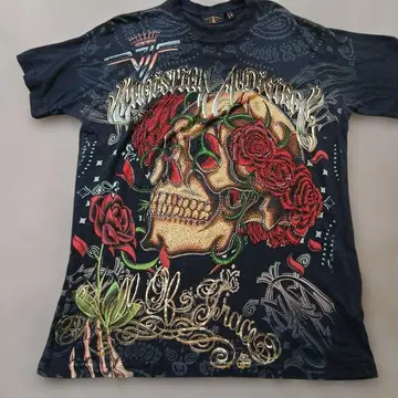 Christian Audigier 스컬과 장미 T셔츠