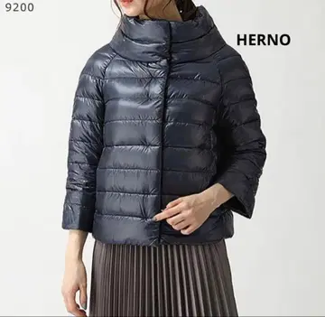 HERNO 7부 소매 블랙 다운 자켓 숏 기장