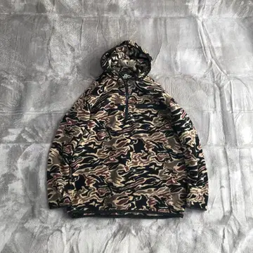 DOARAT 카모 패턴 하프 지퍼 풀오버 플리스 후드티