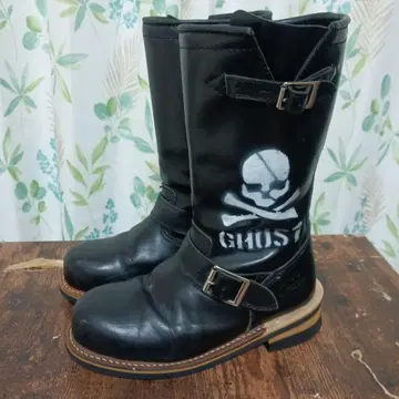 스컬 프린트 가죽 엔지니어 부츠