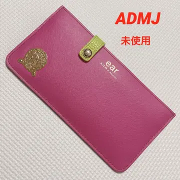 미사용 ADMJ 가죽 슬림 지갑 장지갑 그레이 핑크 x 멀티 컬러