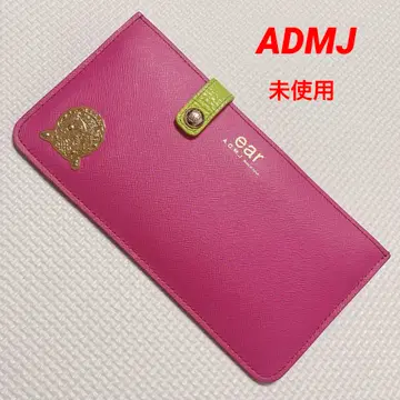 미사용 ADMJ 가죽 슬림 지갑 장지갑 그레이 핑크 x 멀티 컬러