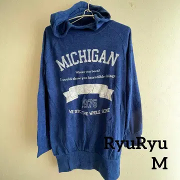 RyuRyu 벨루나 후드티 튜닉 선명한 블루 로고 M