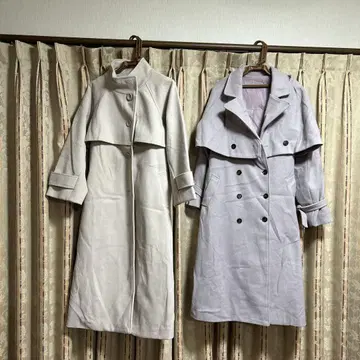 아이보리 라벤더 더블 브레스트 롱 코트 2 코트