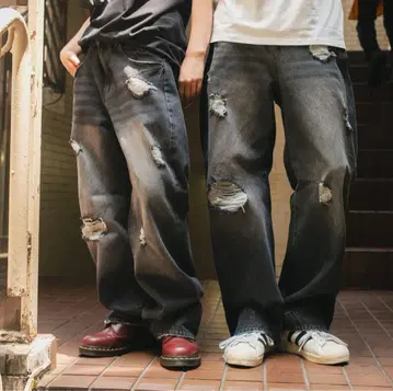 WudgeBoy 와지보이 데미지 와이드 데님 블랙 데님
