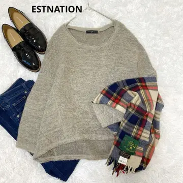 ESTNATION 울 알파카 모헤어 블렌드 긴팔 니트 스웨터