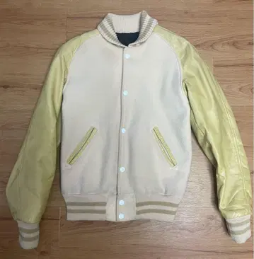 SKOOKUM 바시티 자켓 천연 가죽 미국제 14 크림색 화이트 스쿠컴