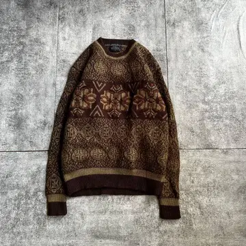 archive retro pattern knit brown khaki