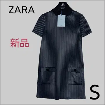 새상품 [ ZARA ] 터틀 반팔 원피스 핀스트라이프 S 블랙