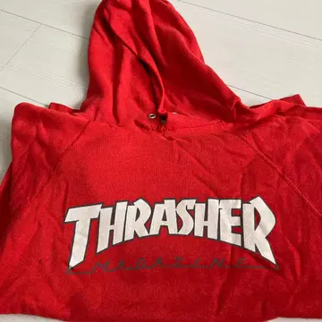 THRASHER 레드 후드티 데미지 있음