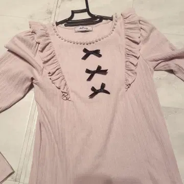 Ank Rouge 3개 리본 골지 TOPS 핑크