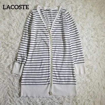 LACOSTE 라코스테 롱 가디건 보더 V넥 로고 와펜