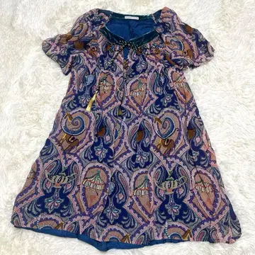 츠모리치사토 실크 100% 튜닉 반팔 원피스