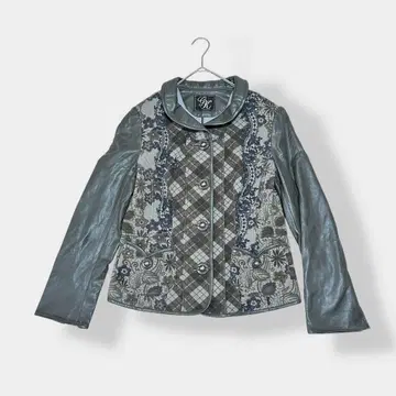 이타리야 꽃무늬 체크 무늬 울 인조 가죽 절개 자켓 11