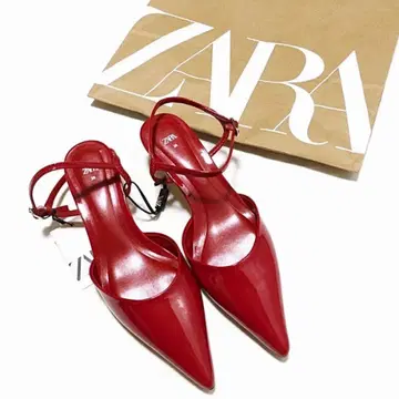 빨간색 에나멜 뮬 펌프스 샌들 스틸레토 ZARA 자라