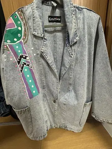 VINTAGE Cavatino 아트 프린트 데님 자켓 트위드