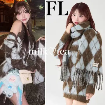 택 포함 새상품 다리치 아가일 니트 앙상블 색스 FL 사이즈