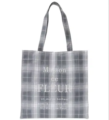 Maison de FLEUR 브랜드 로고 자수 체크 스퀘어 토트 그레이