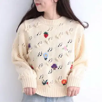 dot &stripes child woman 시스루 편직 자수 니트