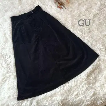 지유 플레어 롱 스커트 귀여운 코듀로이 벨트 무지 블랙