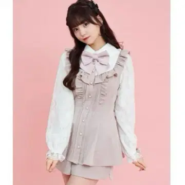 시크릿 허니 소매 레이스 핀턱 프릴 요크 절개 셋업