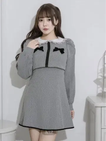 pium 더블 리본 레이어드 플레어 원피스