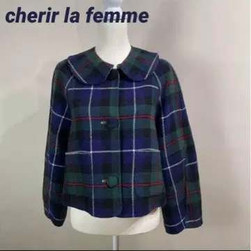 새상품급 cherir la femme 카라 부착 체크 무늬 라이트 아우터