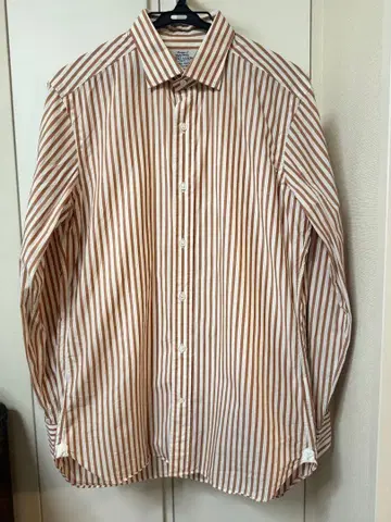 UNITED ARROWS 긴팔 셔츠 화이트 브라운 스트라이프 사이즈 39
