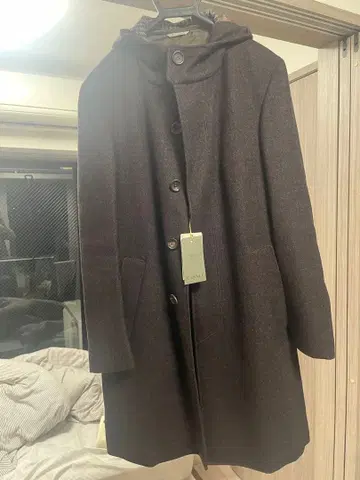 CANALI 다크 브라운 후드 부착 체스터 코트